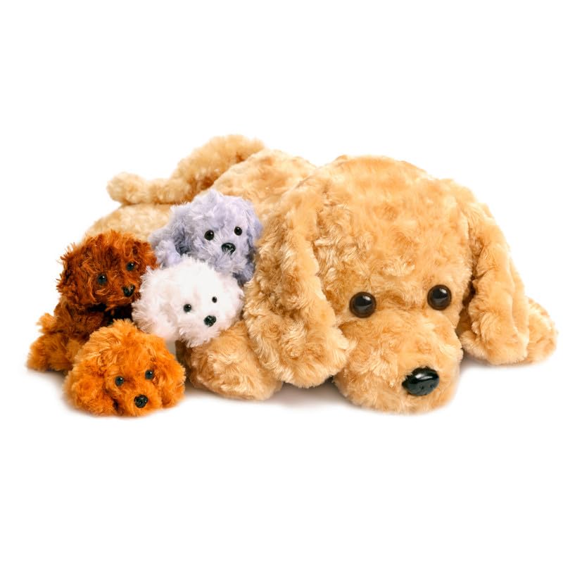 Vposyako mommy dog with four puppies for imaginative play and cuddles.