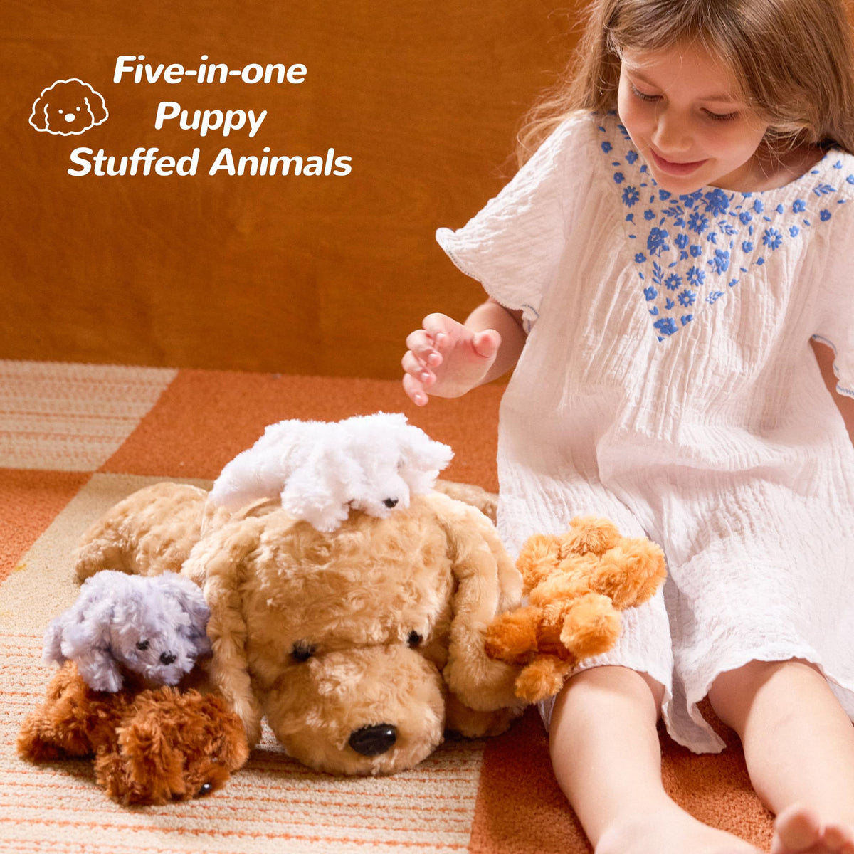 Vposyako puppies revealed from tummy zipper for surprise opening and interactive play.