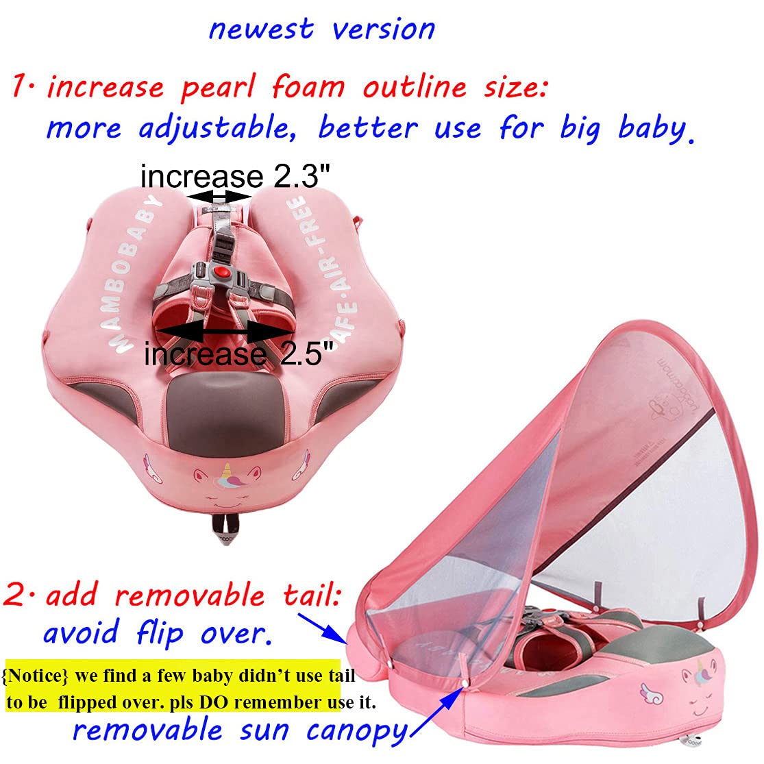 VQ-Ant Mambobaby float is suitable for bath, pool, lake, and sea.