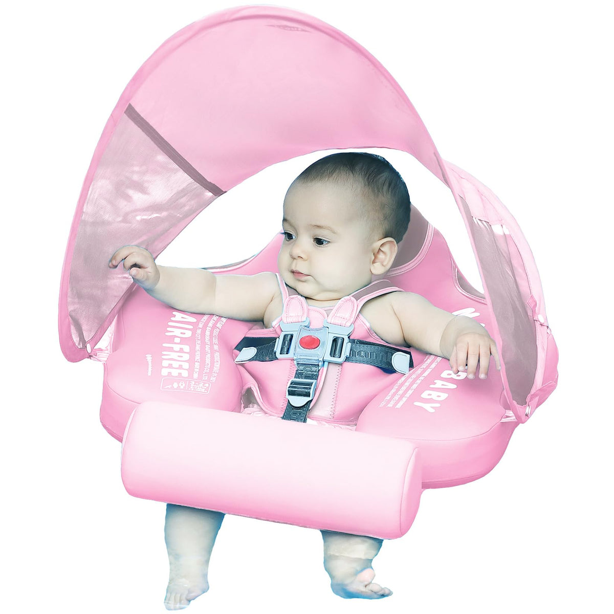 VQ-Ant Mambobaby float with canopy offers UPF sun protection for outdoor play.