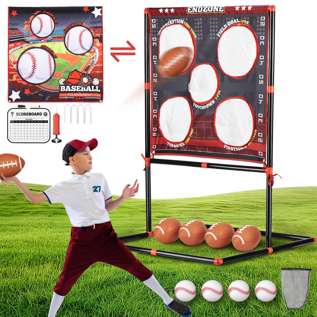 VROGTIK 2-in-1 football and baseball toss game setup for easy backyard play