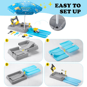 VROGTIK umbrella-equipped sandbox provides adjustable shade for sunny days.