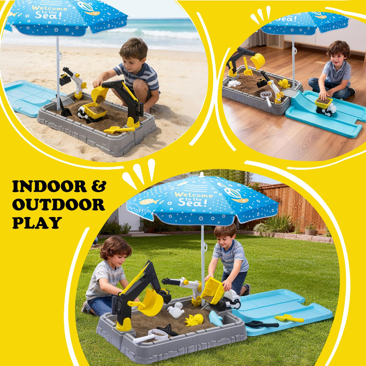 VROGTIK dump truck and eight-piece beach toy set included.