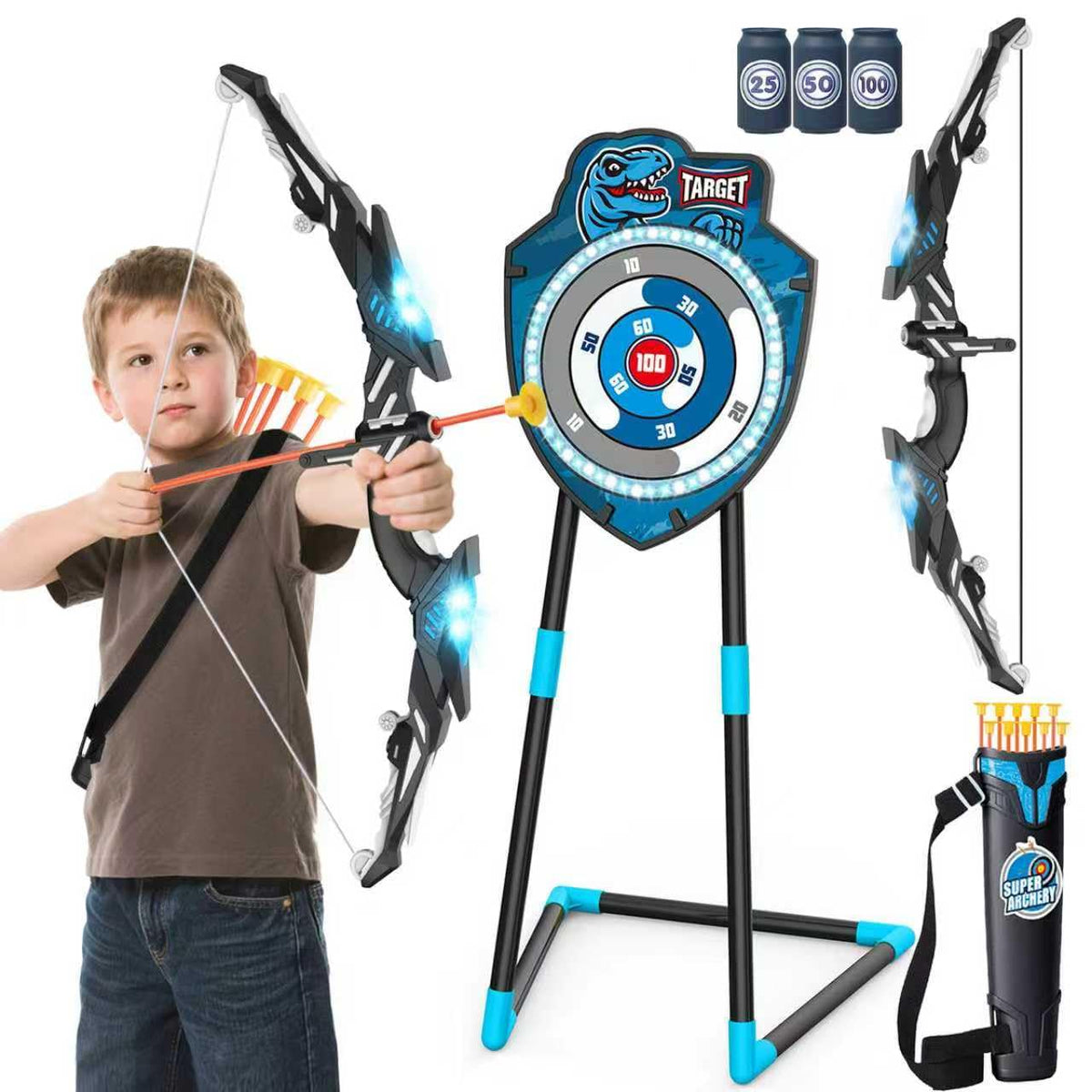 VROGTIK Kids LED Archery Set collapsible bow for easy backyard play.