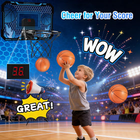 VROGTIK mini hoop with 3 rubber balls for immediate indoor practice.