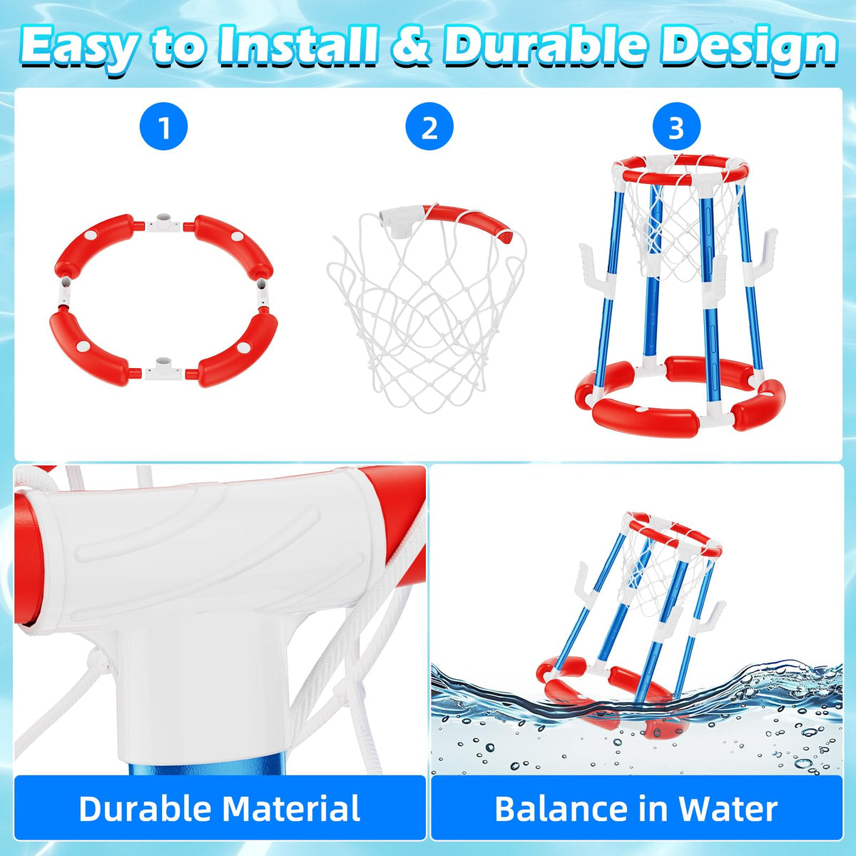 VROGTIK pool basketball hoop includes pump, balls, rings for easy setup