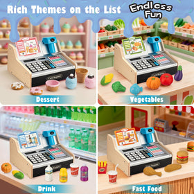 VROGTIK pretend store menus and coins support organized, imaginative shopping scenarios.