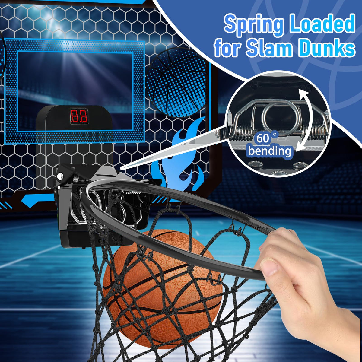 VROGTIK sturdy steel rim and shatterproof backboard withstands dunking.
