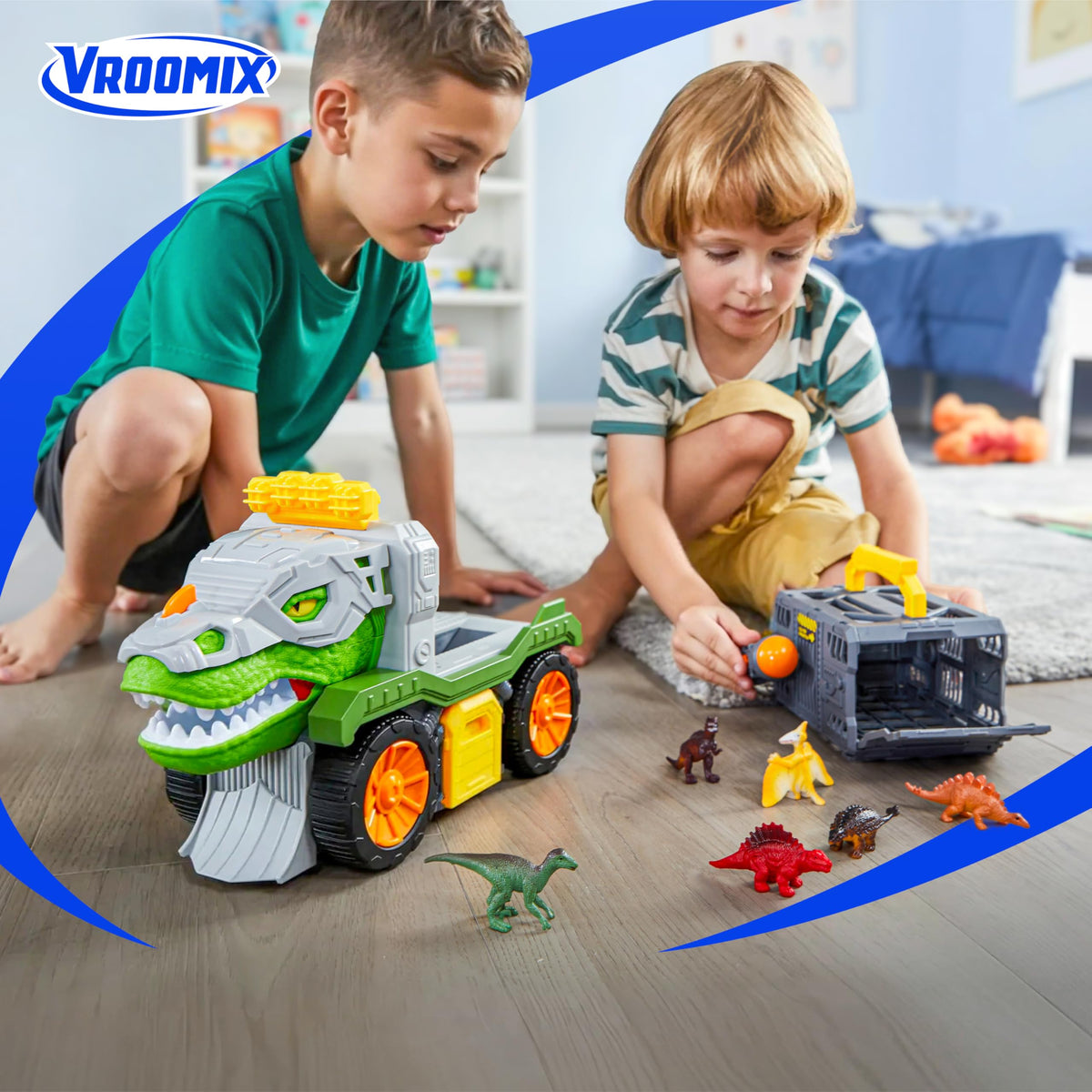Vroomix JOVA dinosaur truck side slide track for dynamic pretend adventures.