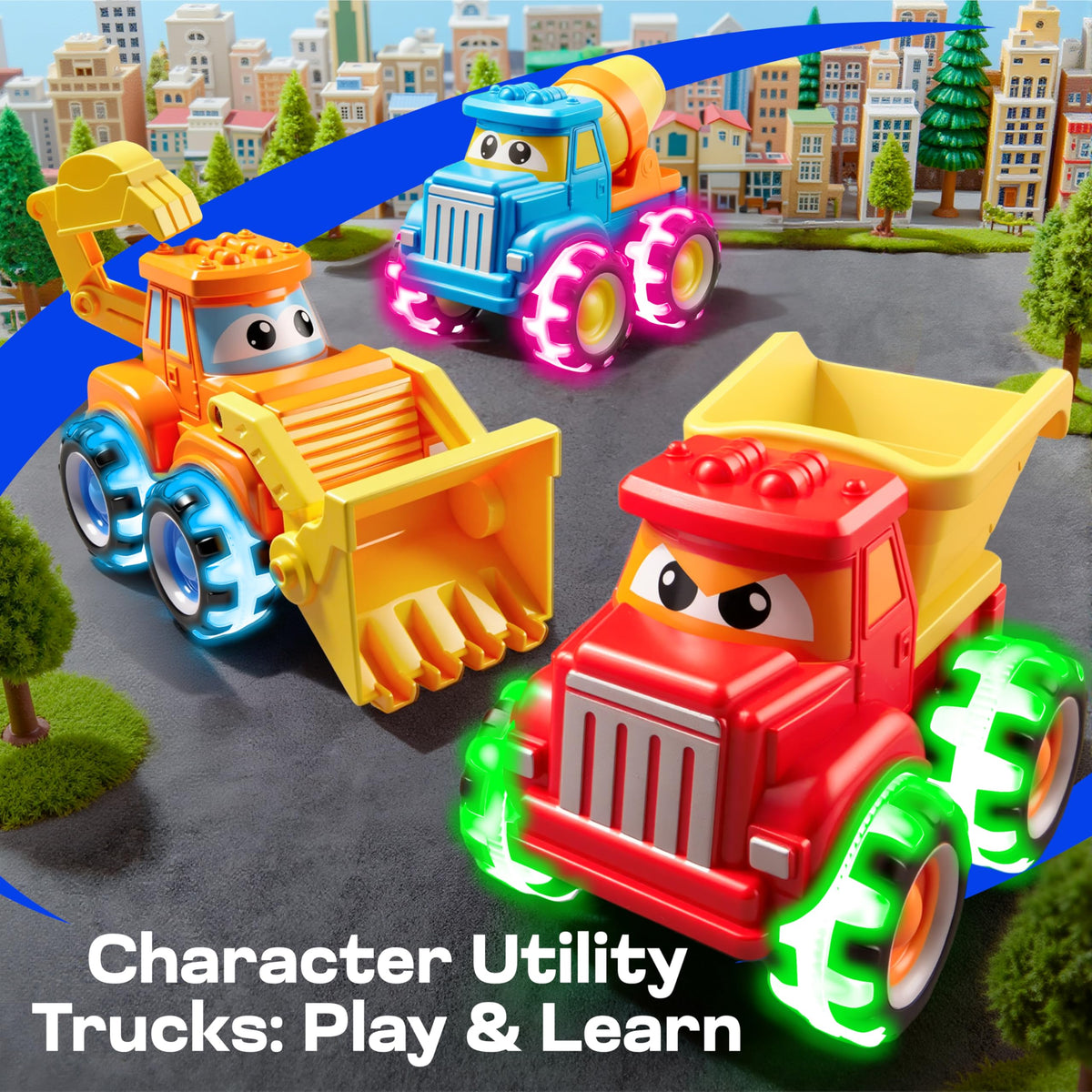 Vroomix JOVA GlowRover bulldozer city vehicle in bright colors for pretend play
