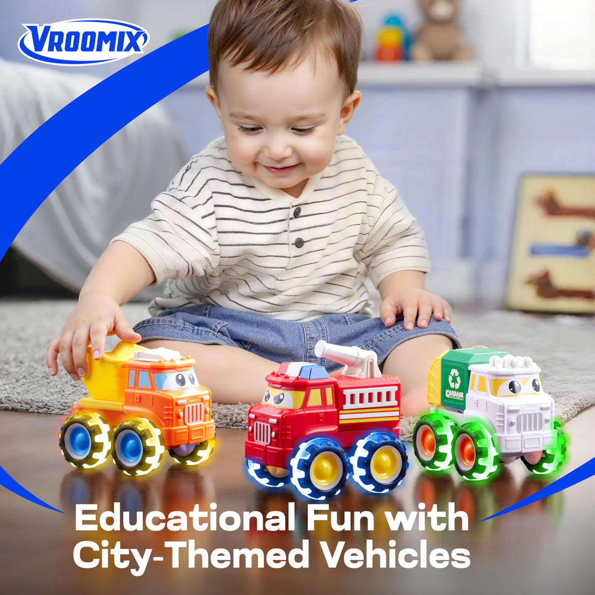 Vroomix JOVA GlowRover construction truck with bright accents for eye catching play