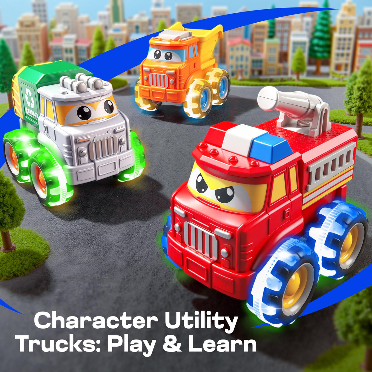 Vroomix JOVA GlowRover fire truck with LED light up wheels for nighttime visibility