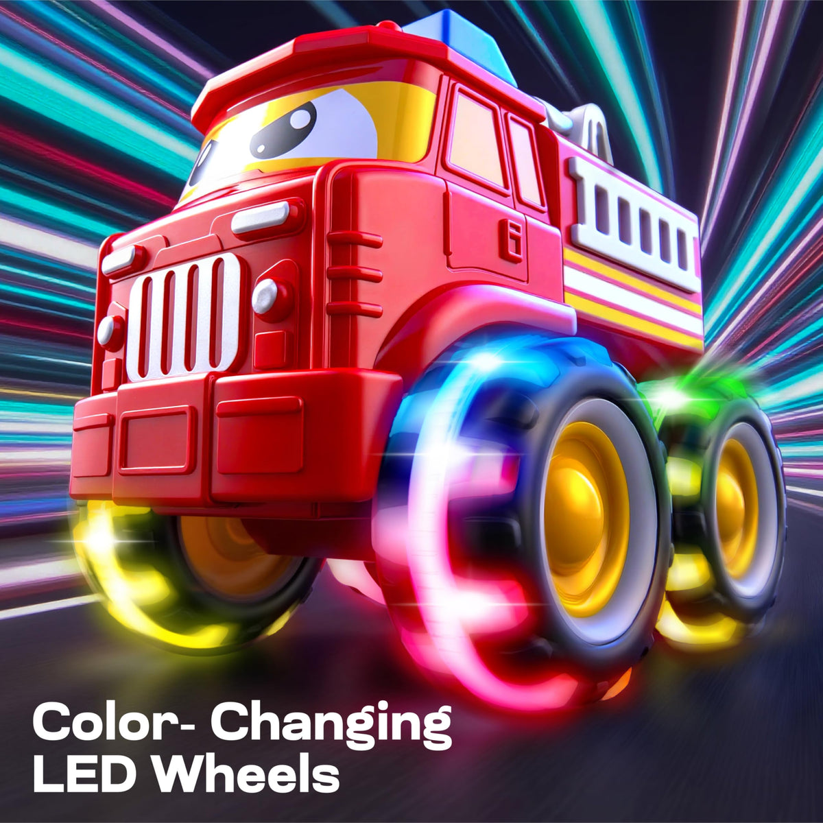 Vroomix JOVA GlowRover garbage truck LED wheels illuminate busy street play