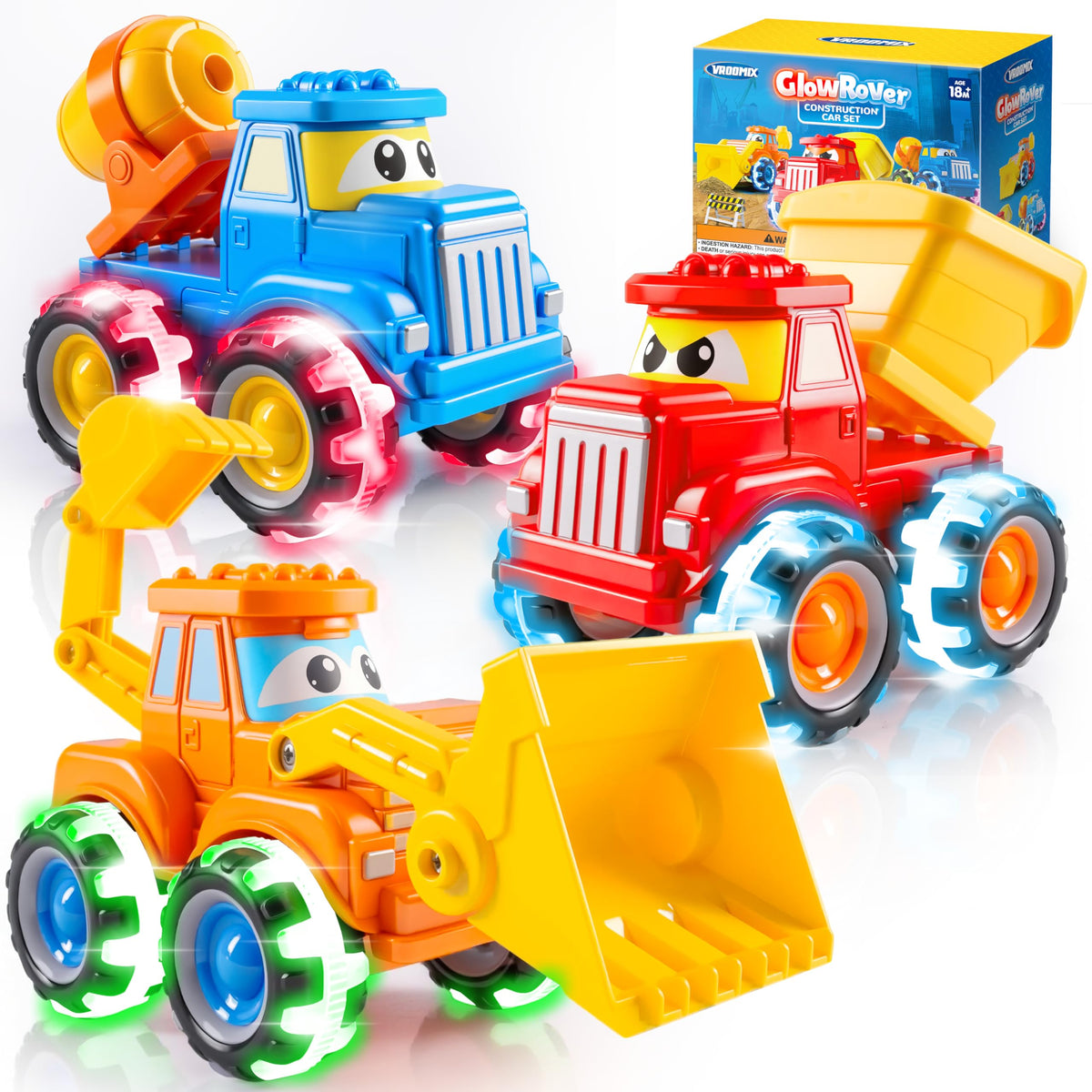 Vroomix JOVA GlowRover truck with LED wheels lighting up play area for safe fun