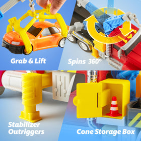 Vroomix JOVA extendable claw grips toy cars securely during play.