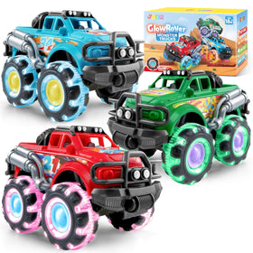 Vroomix JOYIN three-pack monster trucks front view showcasing vibrant glow for playtime