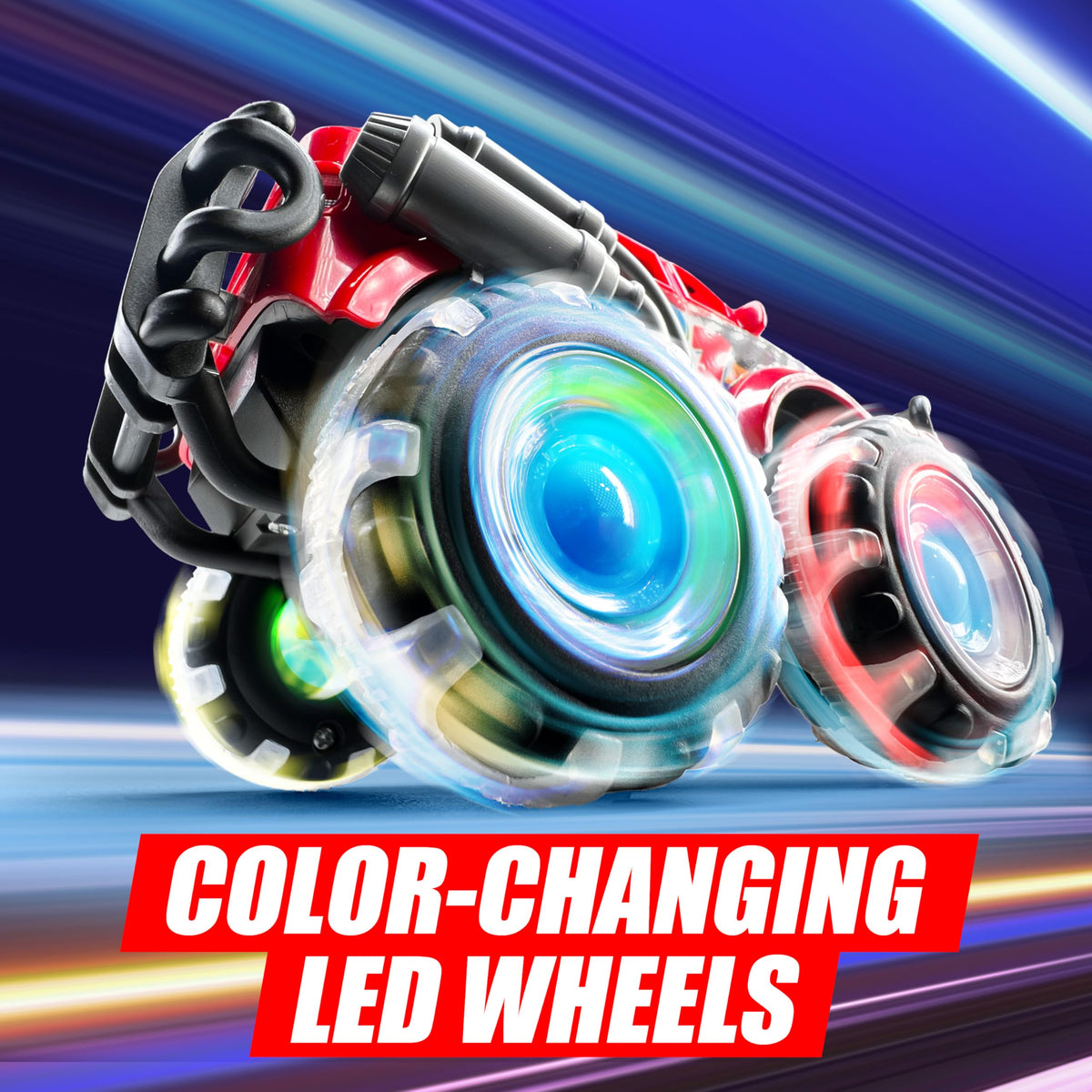 Vroomix JOYIN LED wheels close-up showing bright lights for imaginative play
