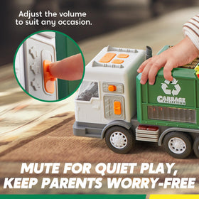 Vroomix garbage truck includes dumpster for realistic role play