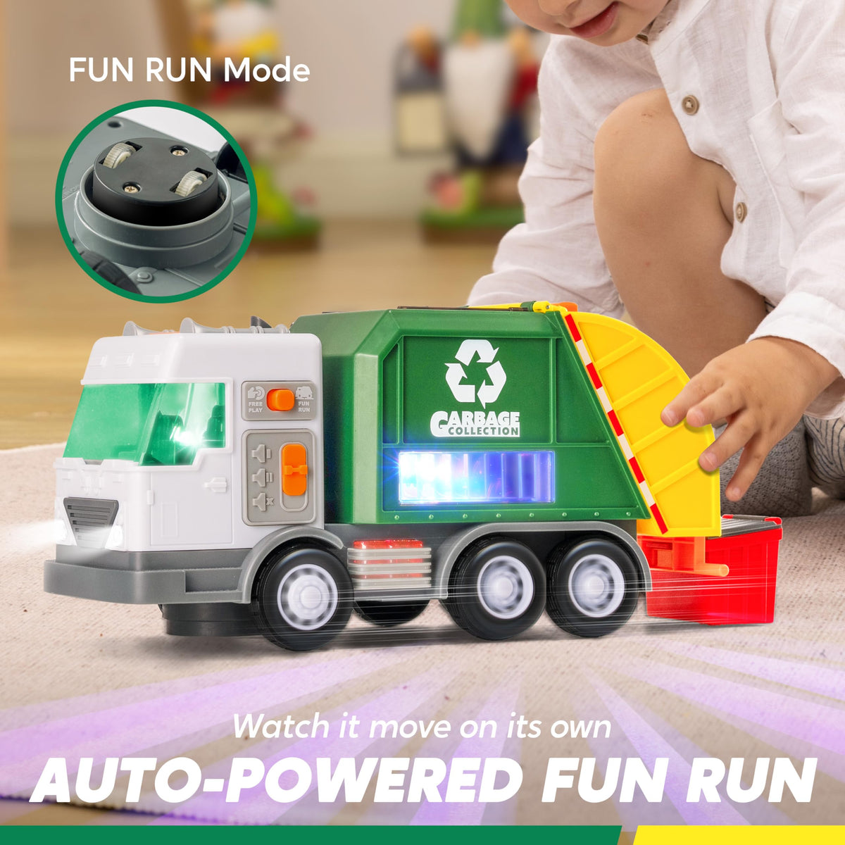 Vroomix truck emits authentic sounds during interactive play