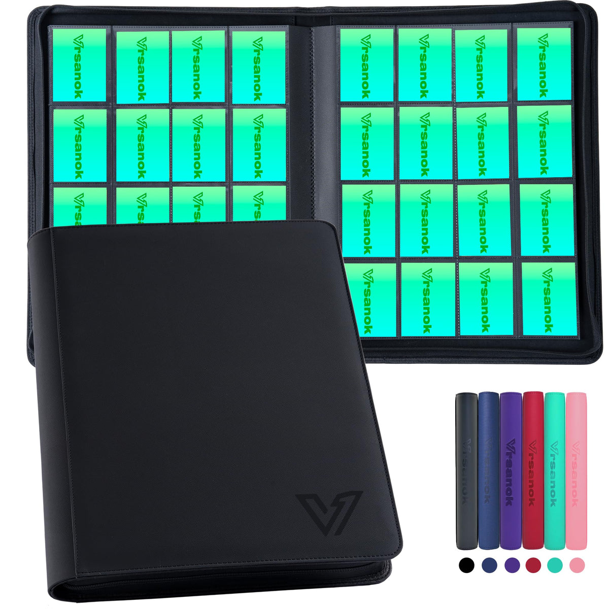 Vrsanok 16-pocket binder front view showing large capacity for organizing cards