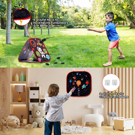 VSUNTENT sticky-ball throw action showing wall-mount practice and scoring option