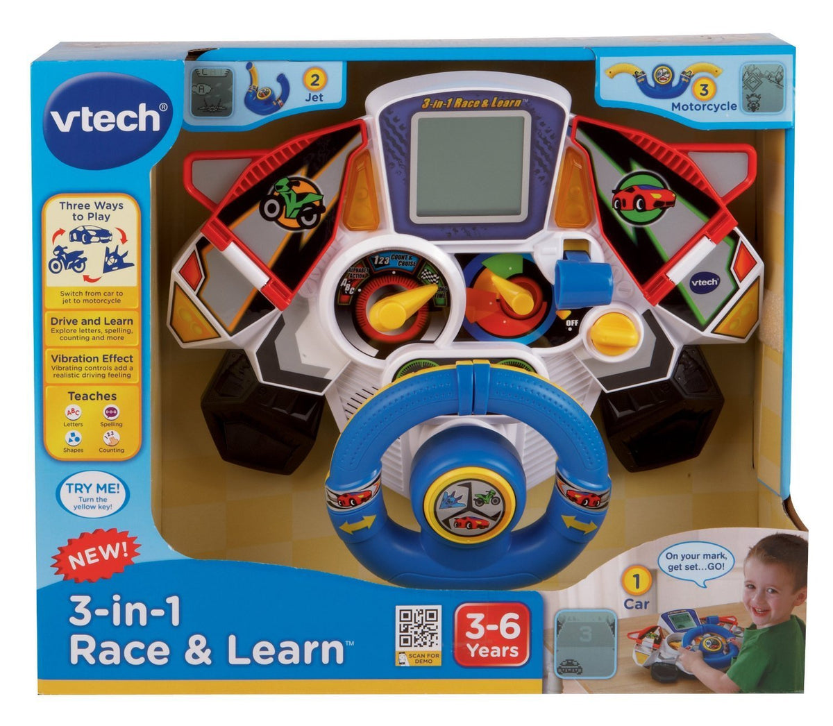 VTech 3-in-1 Race and Learn letters, shapes, and numbers through play