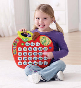 VTech Alphabet Apple movable clock hand introduces time concepts interactively