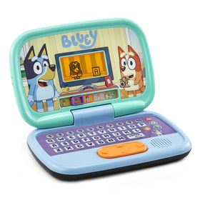 VTech Bluey Game Time Laptop character slider highlights kid-friendly choices.