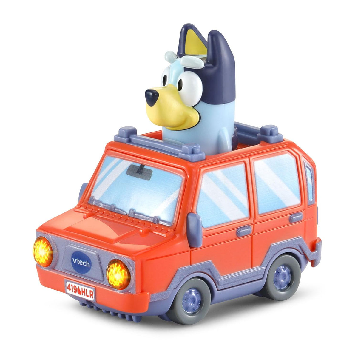 VTech Bluey Road Trip Playset: open window and spin flower reveal show details.