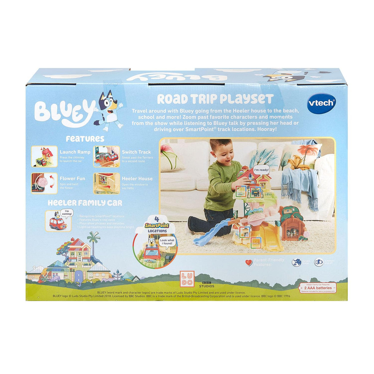 VTech Bluey Road Trip Playset: spiral ramp adds dynamic, looping play.