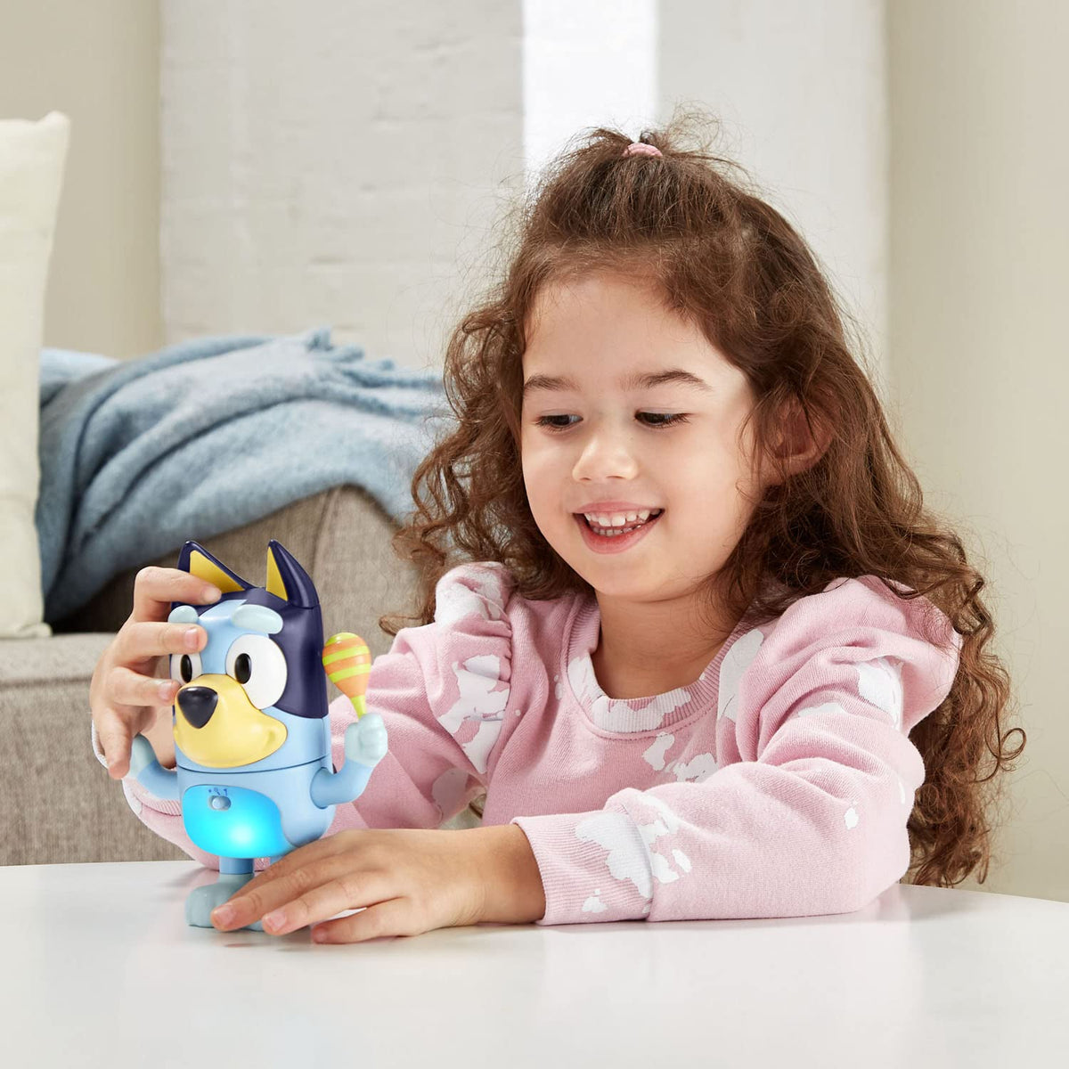 VTech Bluey Shake It face close-up shows expressive features