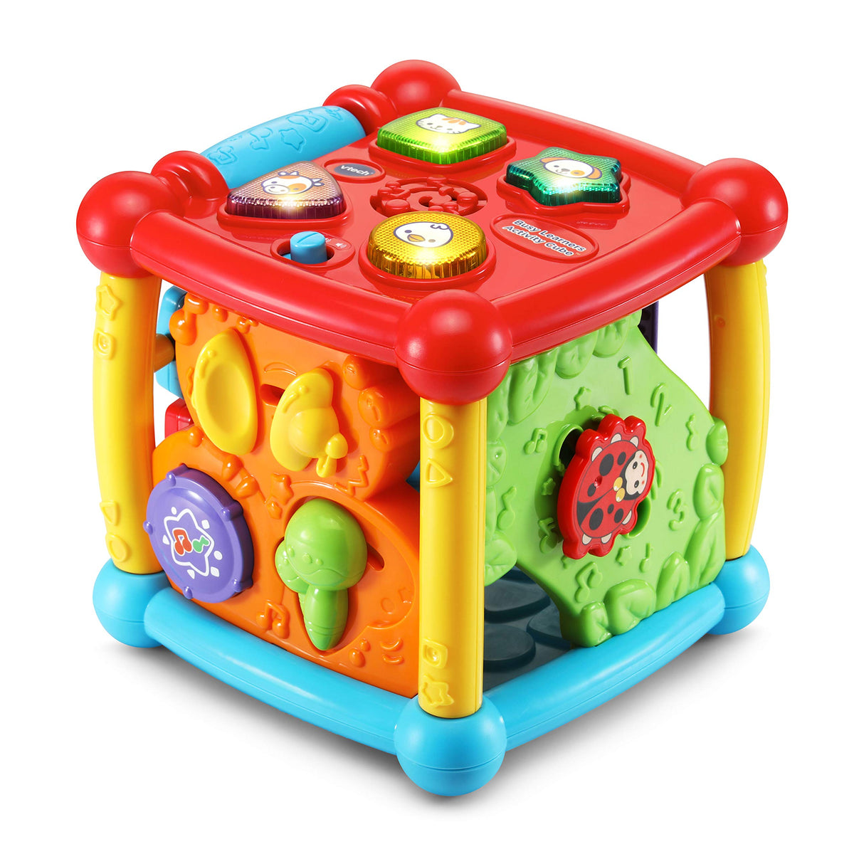 VTech Busy Learners Activity Cube front view with colorful lights for early learning