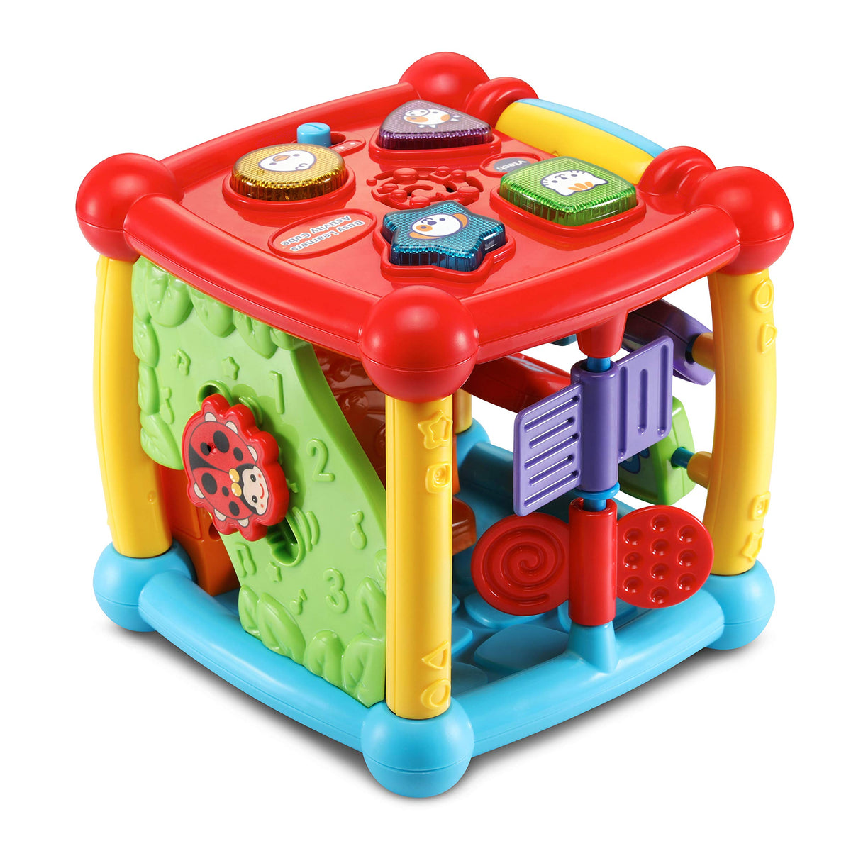 VTech Busy Learners Activity Cube in motion activates sounds to engage movement