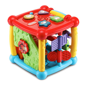 VTech Busy Learners Activity Cube in motion activates sounds to engage movement