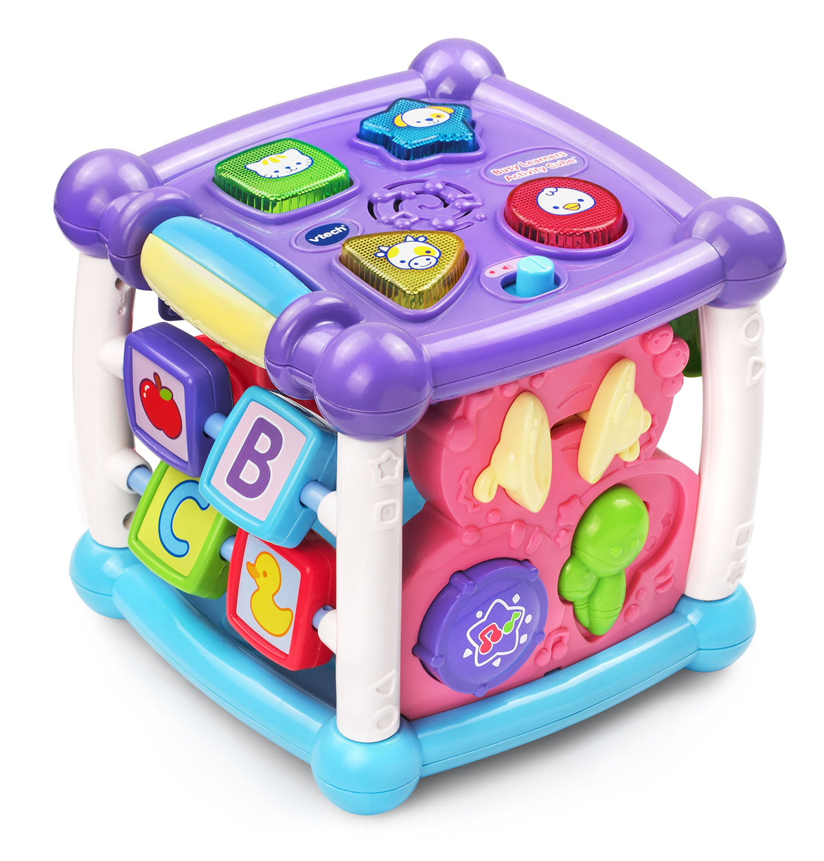 VTech Busy Learners Activity Cube front view with lights and buttons for early learning