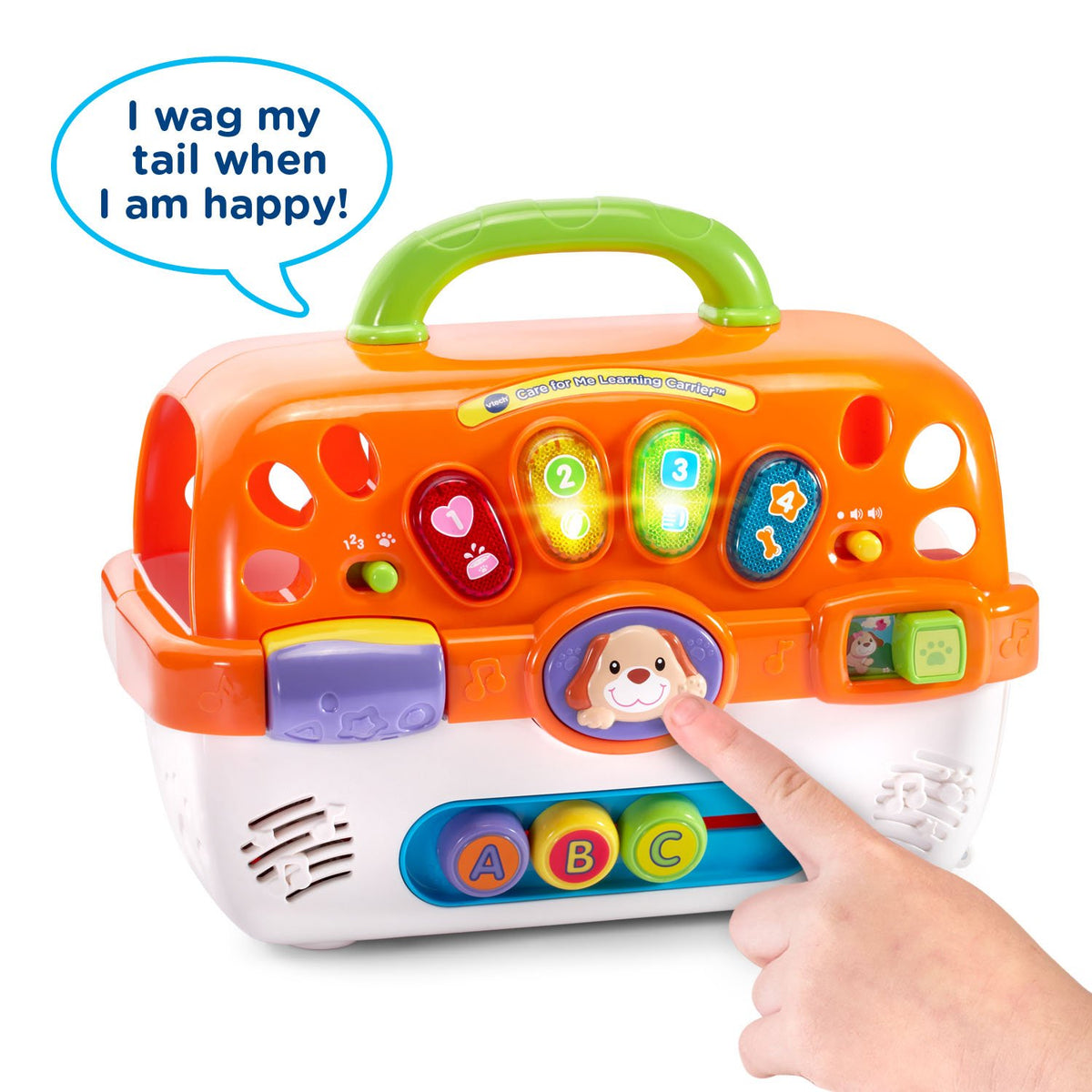 VTech Care for Me Carrier letter beads slide to reveal letters and music.