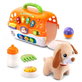 VTech Care for Me Carrier orange plush puppy for imaginative play on the go.