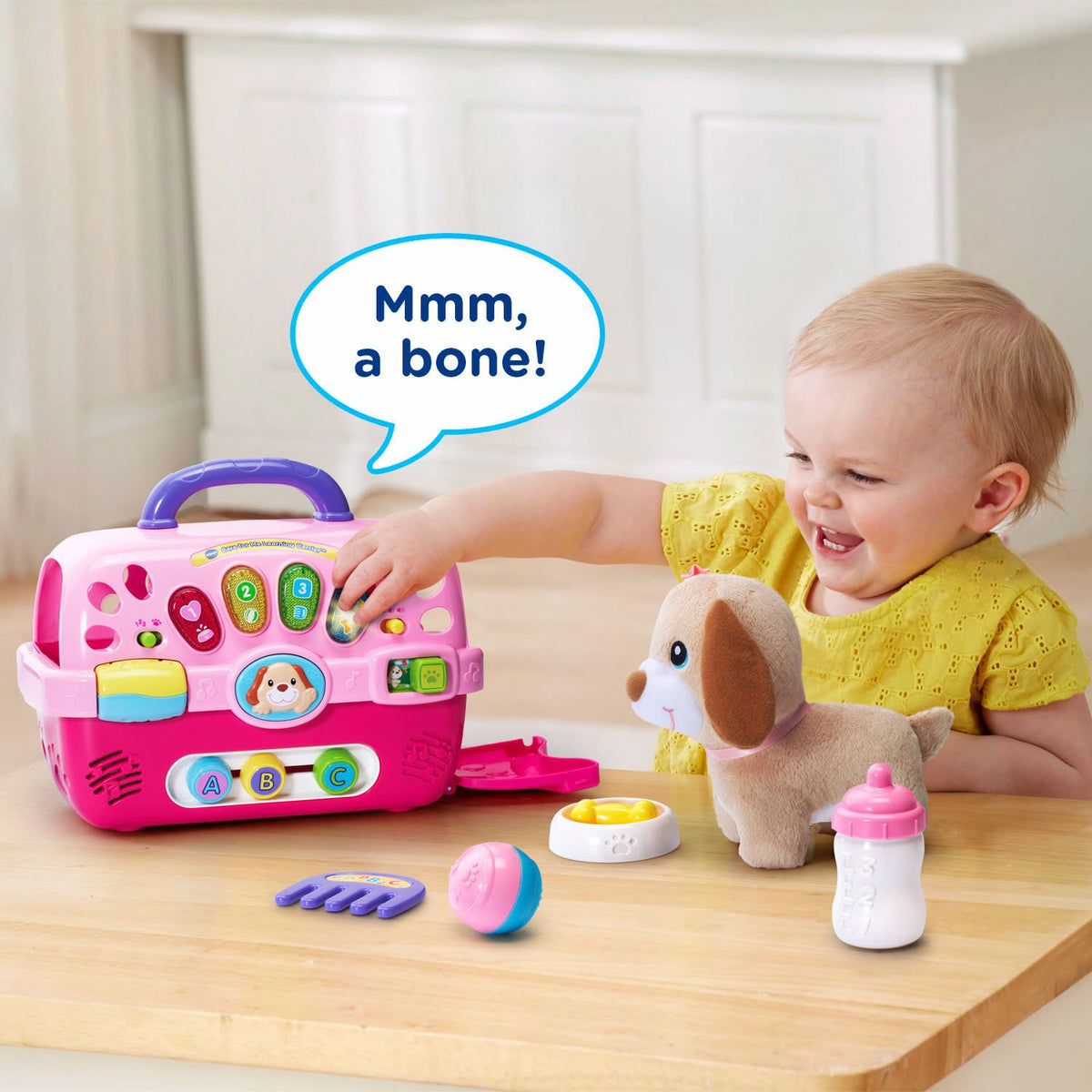VTech Care for Me Learning Carrier pink sliding letter beads and music