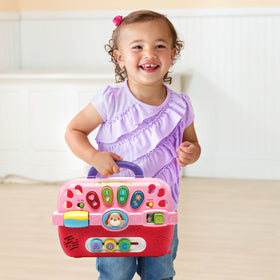 VTech Care for Me Learning Carrier pink pet care accessories bowl, comb, bottle