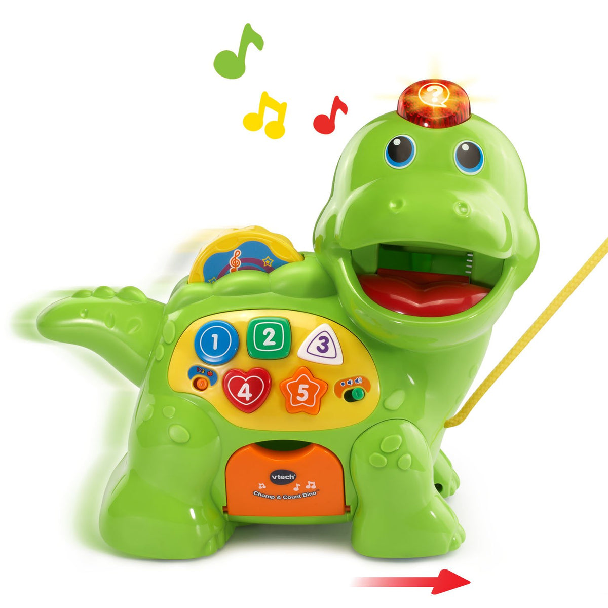 VTech Chomp and Count Dino spinning disc activates songs and prompts.