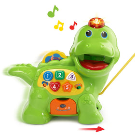 VTech Chomp and Count Dino spinning disc activates songs and prompts.