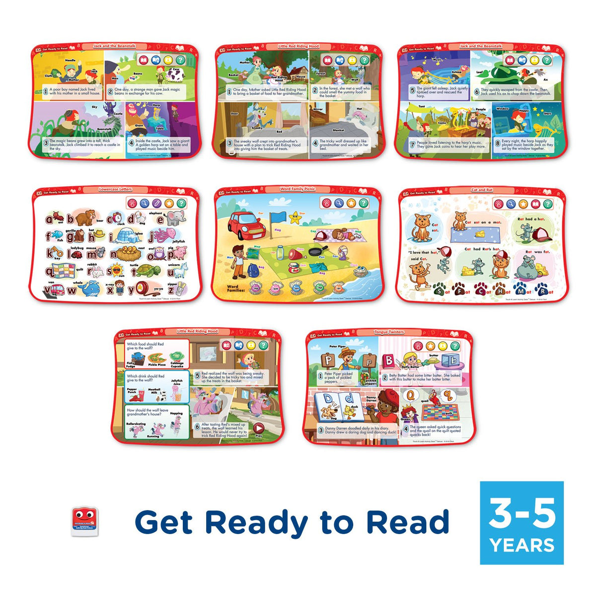 VTech Desk Expansion Get Ready to Read pages reinforce vocabulary and letter recognition.