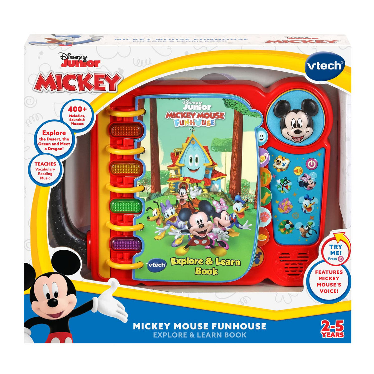 VTech Disney book showcases adventures—desert, ocean, and dragon scenes—sparking imagination.