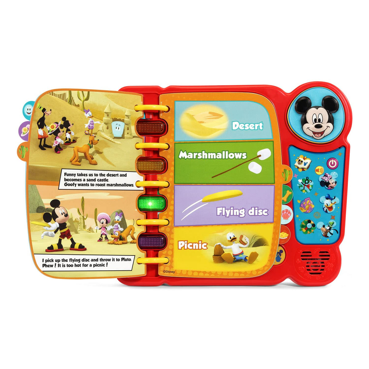 VTech Disney Funhouse page with light-up buttons and music for exploration.