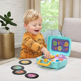 VTech DJ Scratch Cat Record Player flip side reveals animal sounds like lions and horses