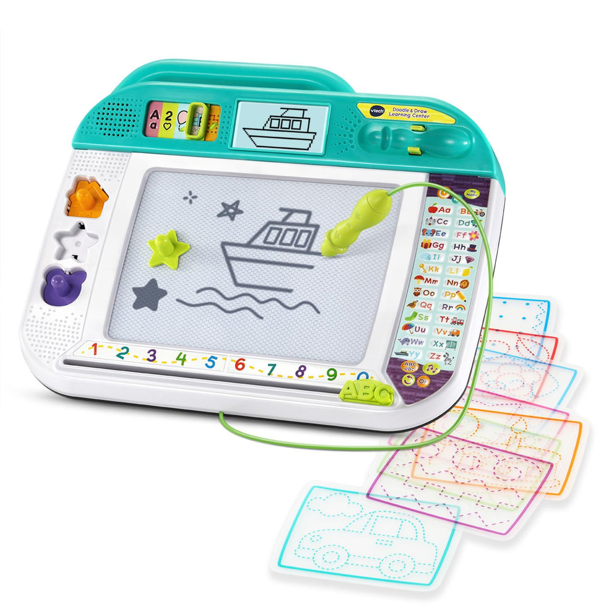 VTech Doodle and Draw Learning Center with stencils and stamps supports creative writing practice.