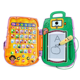 VTech Dora Got Your Back Backpack front view highlights bilingual learning in English and Spanish.