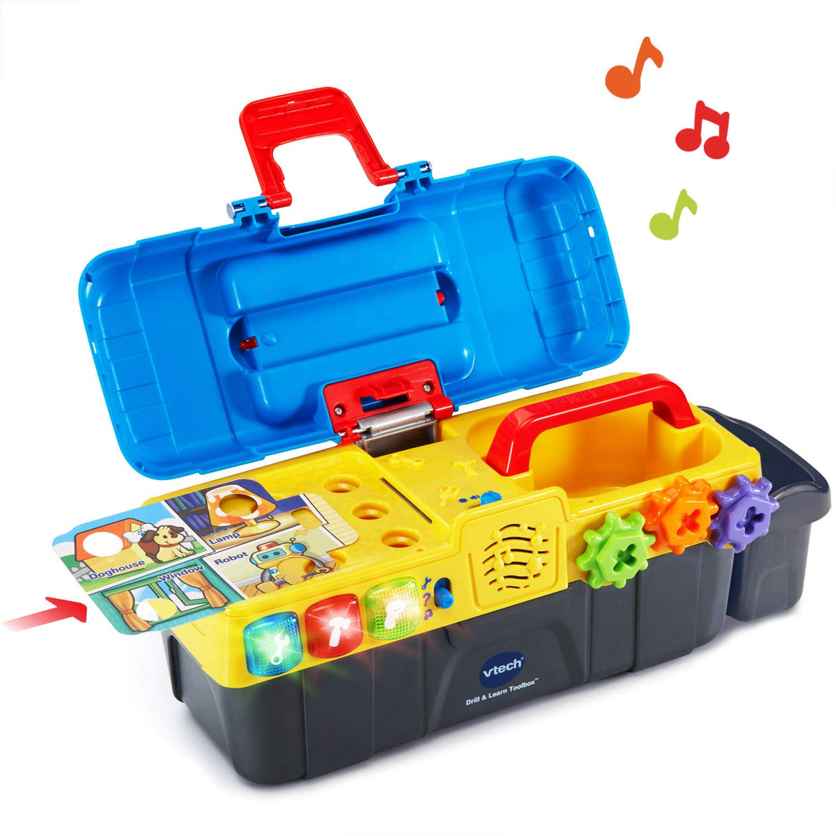 VTech Drill and Learn Toolbox gears invite rotation and interactive sound effects.