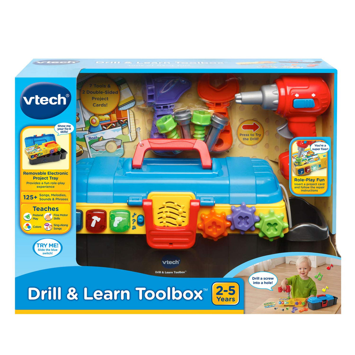 VTech Drill and Learn Toolbox hammer and wrench support imaginative construction play.