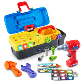 VTech Drill and Learn Toolbox opens to reveal a kid-friendly fix-it tray for role-play.